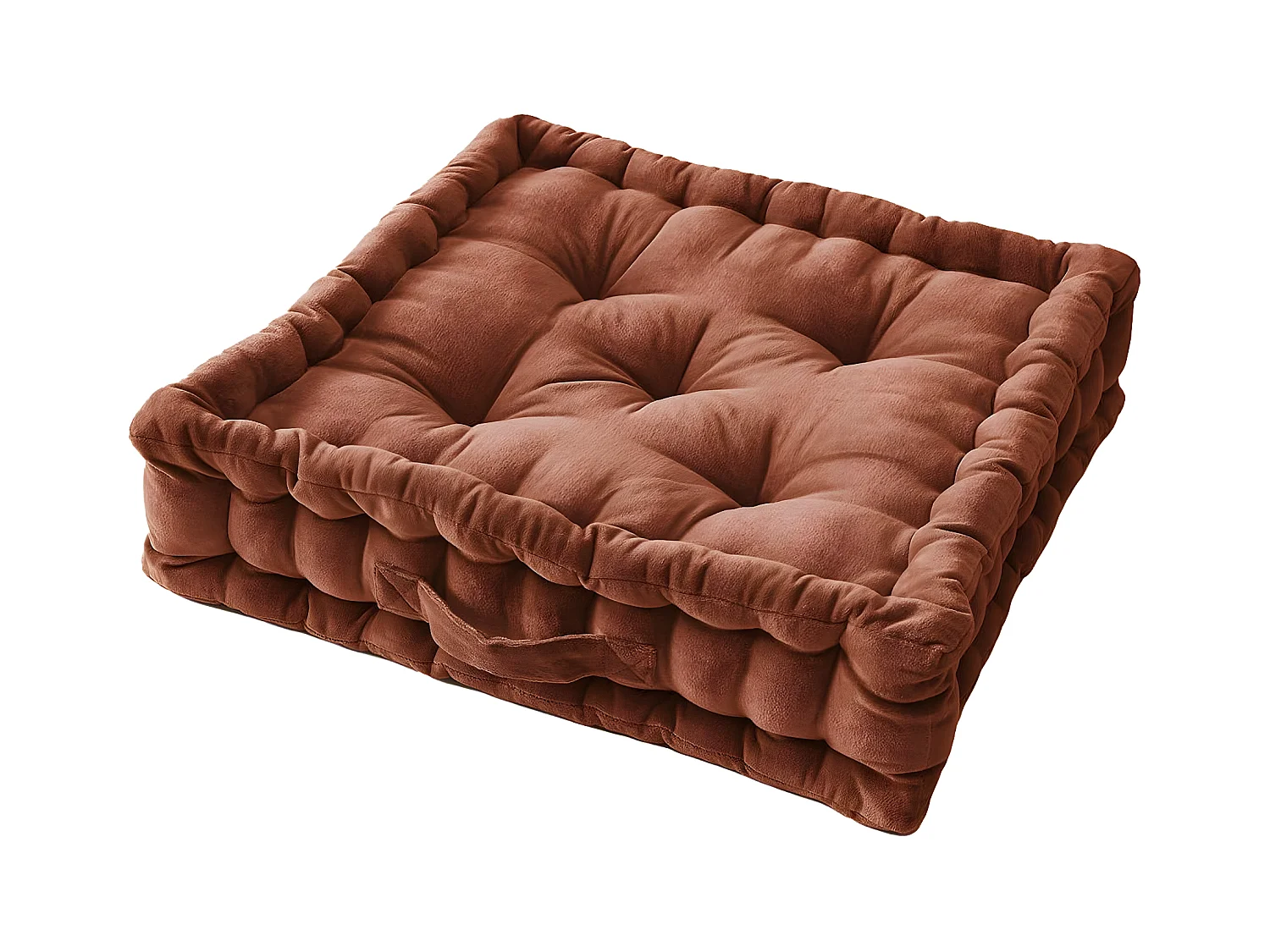 HARRIS - Coussin de Sol 50x50cm Velours de Coton Capitonné Coloris Terracotta