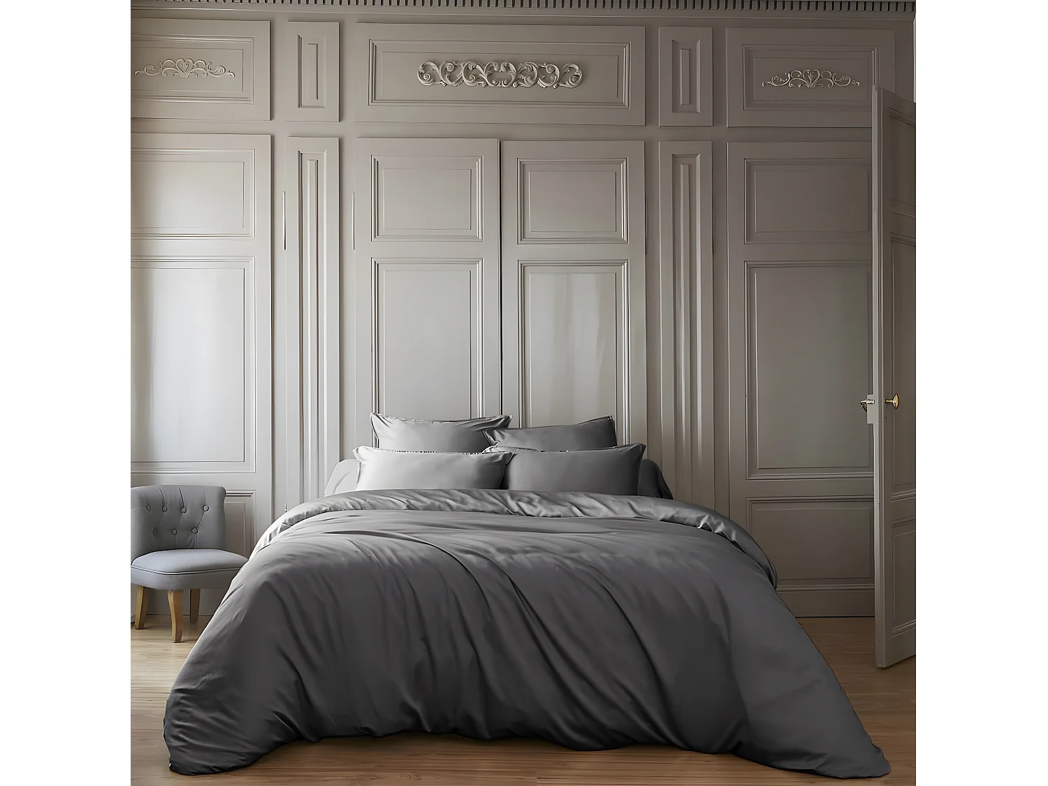 DALIA - Drap Housse 140x190cm 100 % Viscose de Bambou Granit