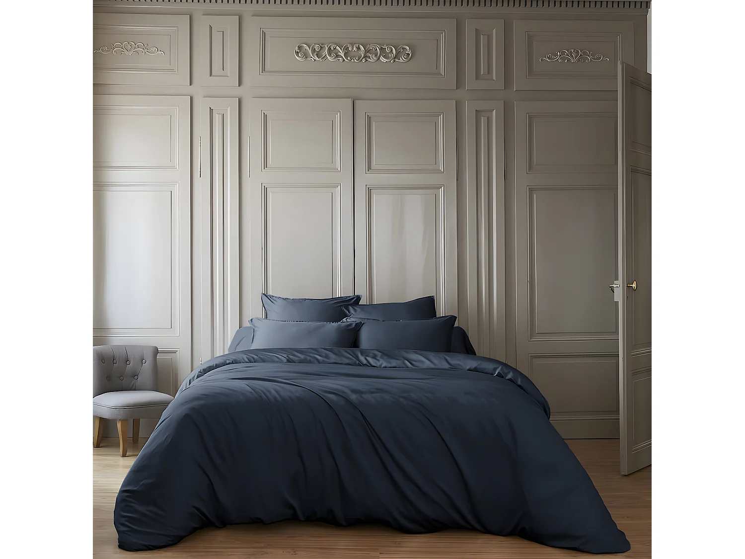 DALIA - Taie d'Oreiller 50x70cm 100 % Viscose de Bambou Bleu nuit