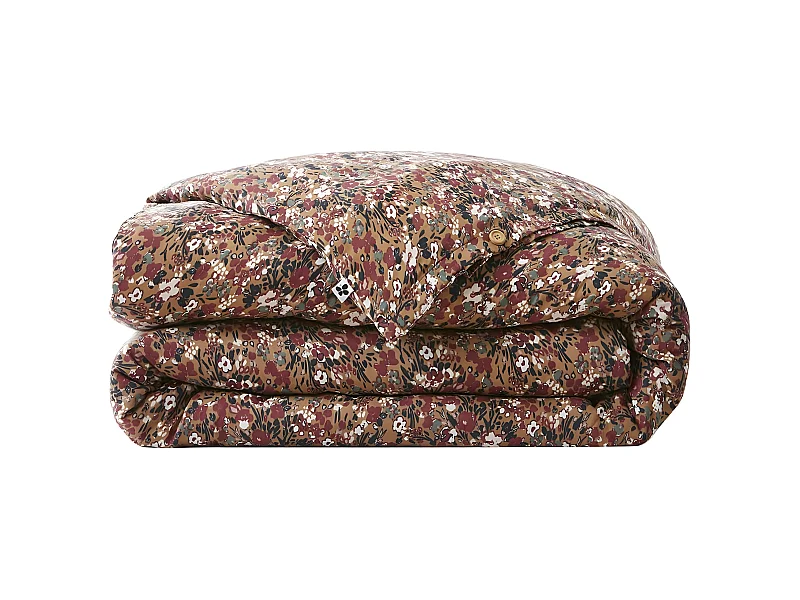 ADONIS BRUN - Housse de Couette 140x200cm Gaze de Coton Fond Brun Motifs Fleurs