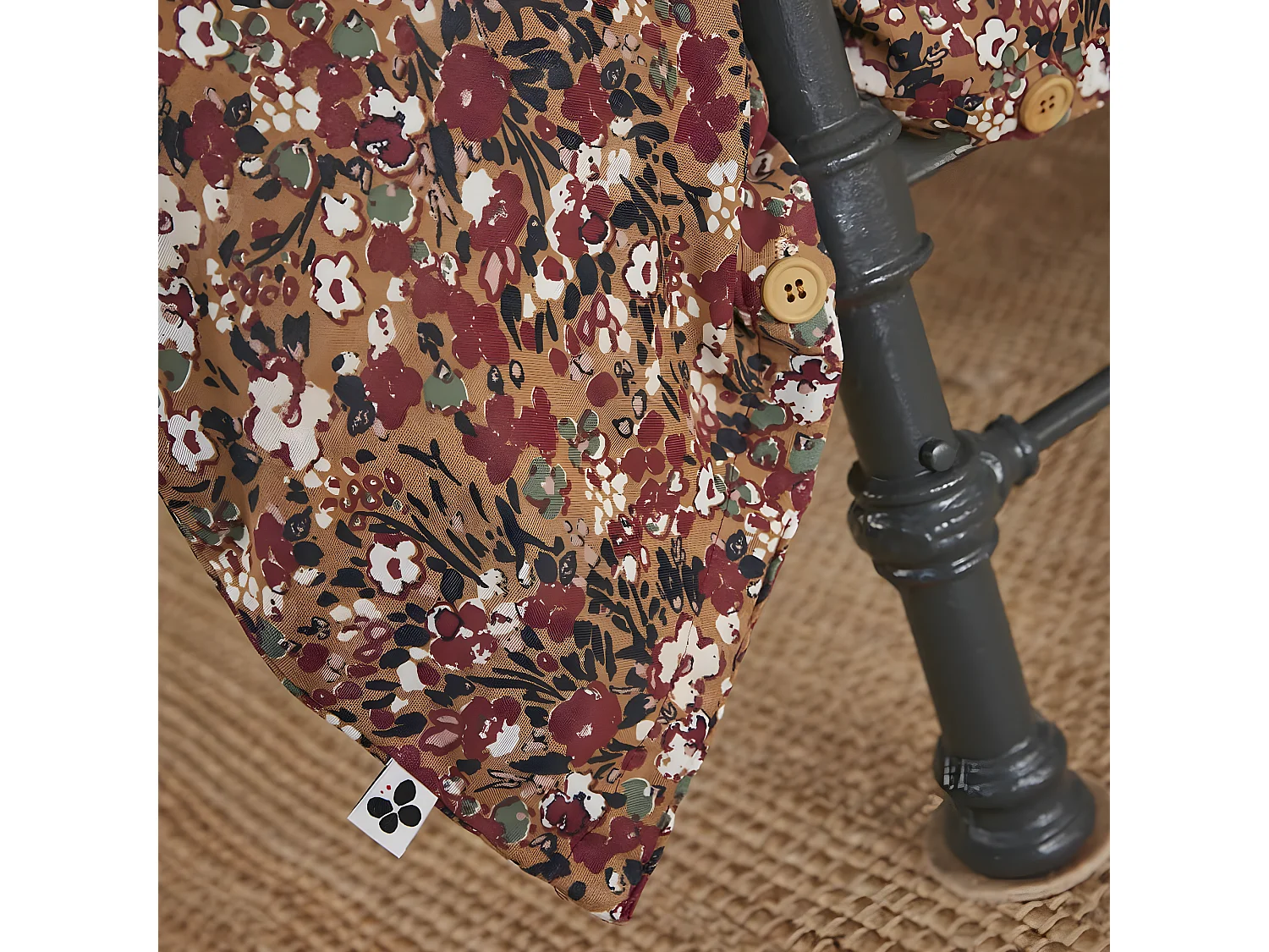 ADONIS BRUN - Housse de Couette 140x200cm Gaze de Coton Fond Brun Motifs Fleurs