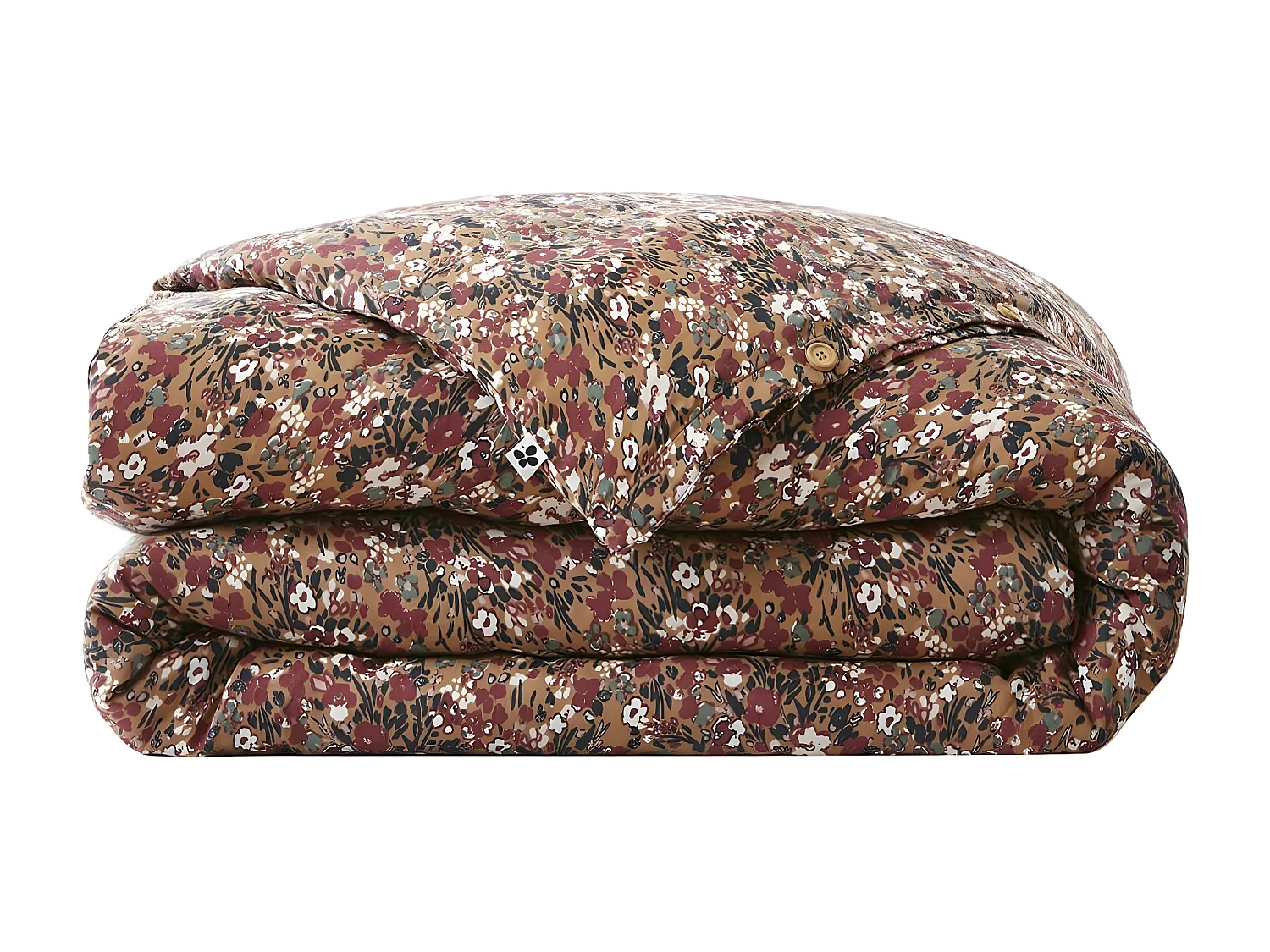 ADONIS BRUN - Housse de Couette 140x200cm Gaze de Coton Fond Brun Motifs Fleurs