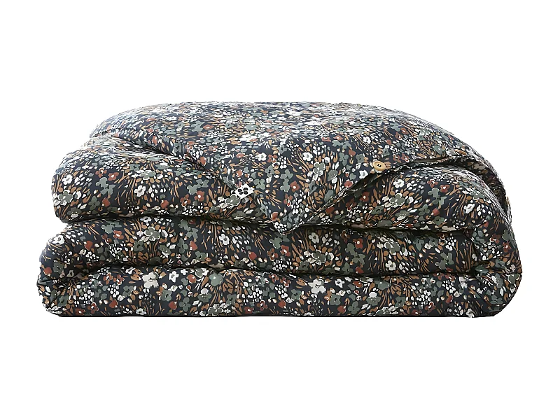 ADONIS BLUE - Housse de Couette 140x200cm Gaze de Coton Fond Bleu Motifs Fleurs