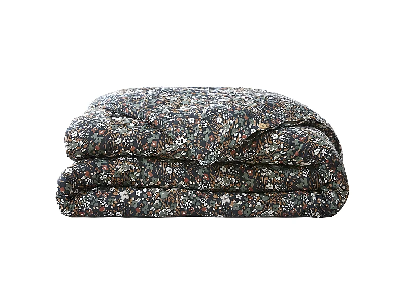 ADONIS BLUE - Housse de Couette 260x240cm Gaze de Coton Fond Bleu Motifs Fleurs