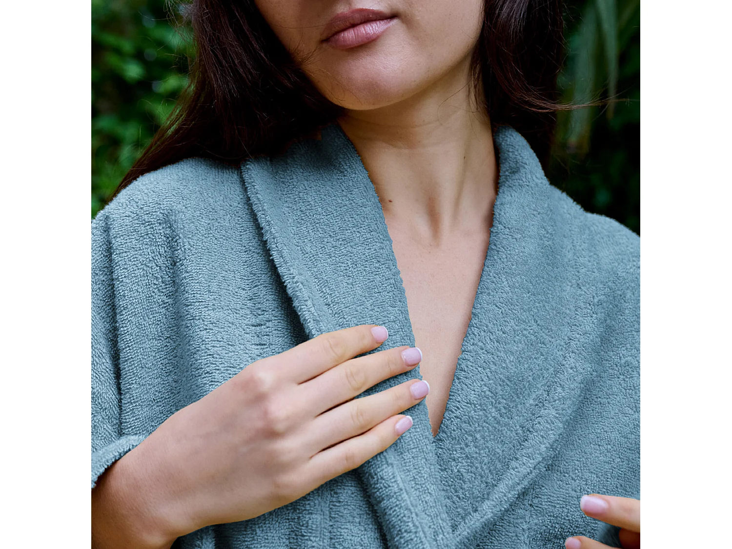 Peignoir col châle NAIA éponge coton taille L bleu cérulé