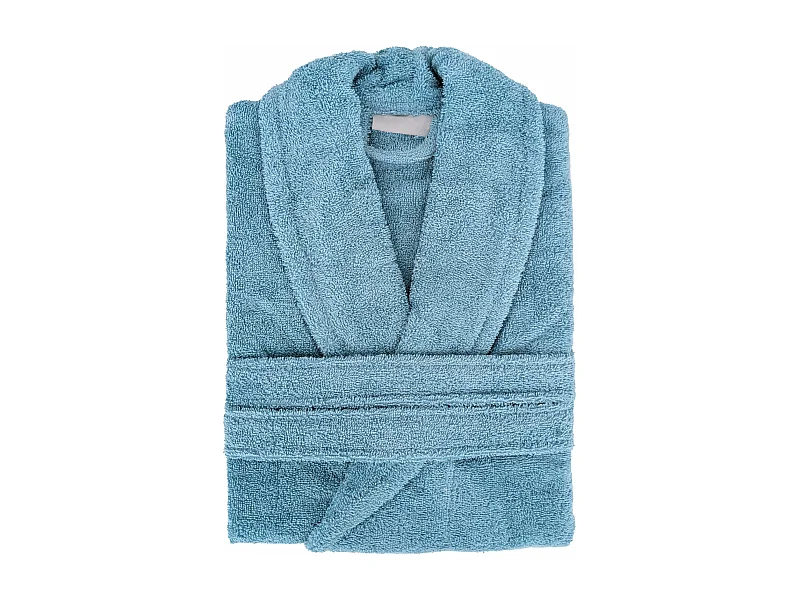 Peignoir col châle NAIA éponge coton taille L bleu cérulé