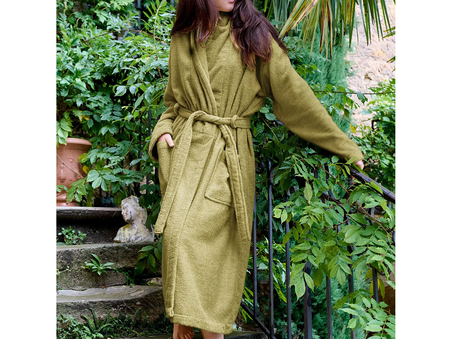 Peignoir col châle NAIA éponge coton taille L vert jasmin