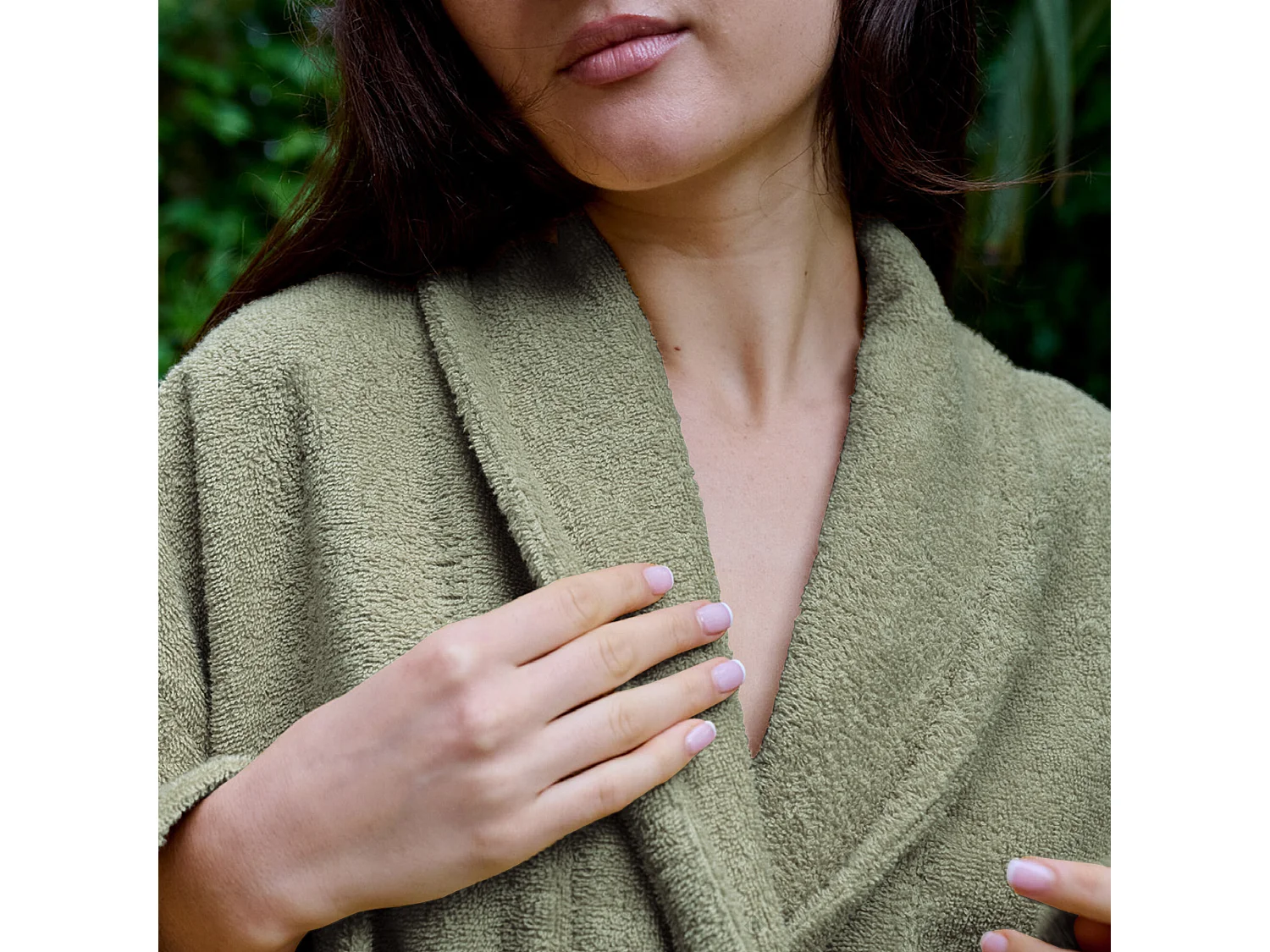 Peignoir col châle NAIA éponge coton taille L vert olive