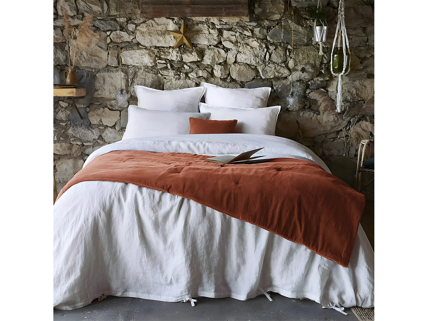 HARRIS - Chemin de Lit 90x200cm Velours de Coton Coloris Terracotta