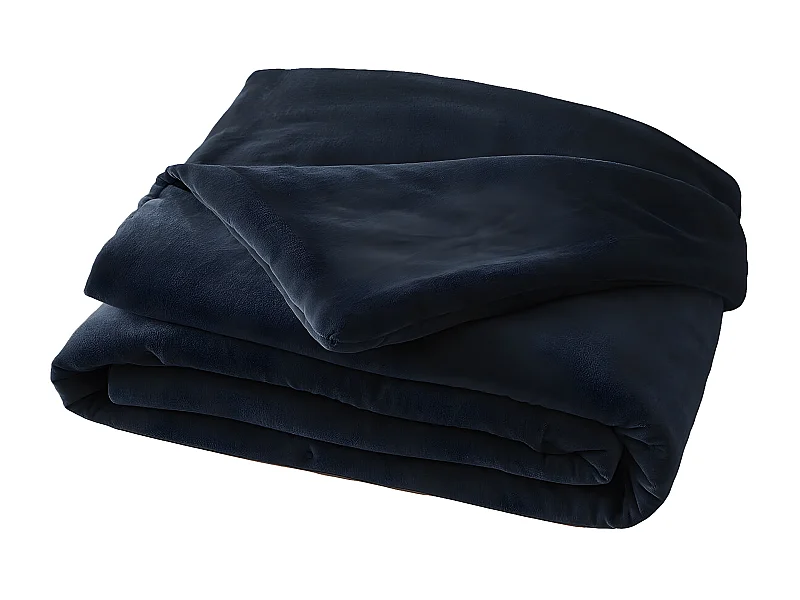 HARRIS - Chemin de Lit 90x200cm Velours de Coton Coloris Bleu nuit