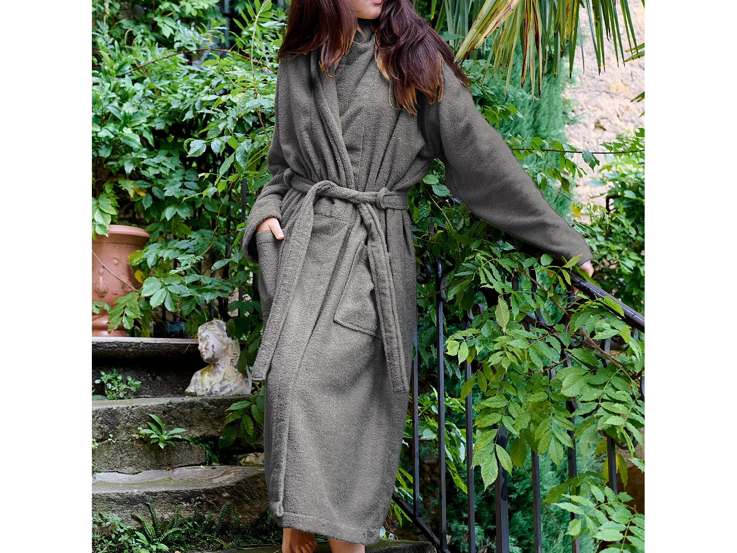 Peignoir col châle NAIA éponge coton taille XXL gris ardoise