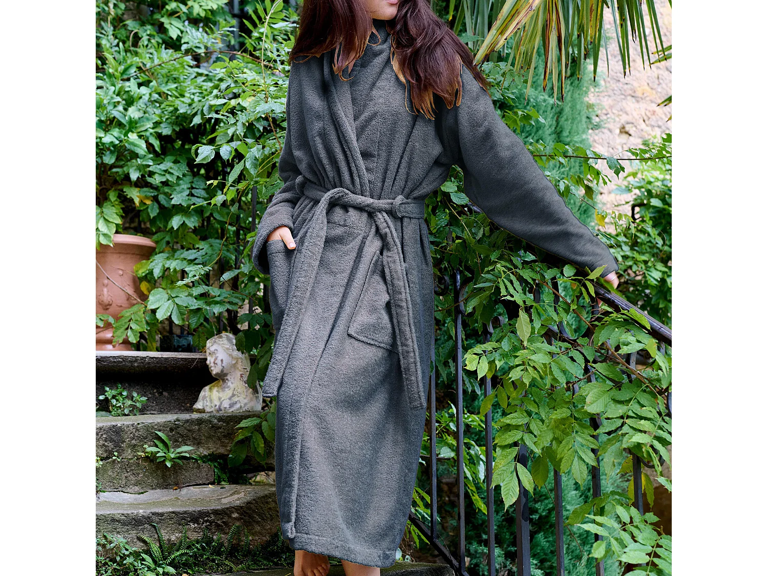 Peignoir col châle NAIA éponge coton taille XXL bleu orage