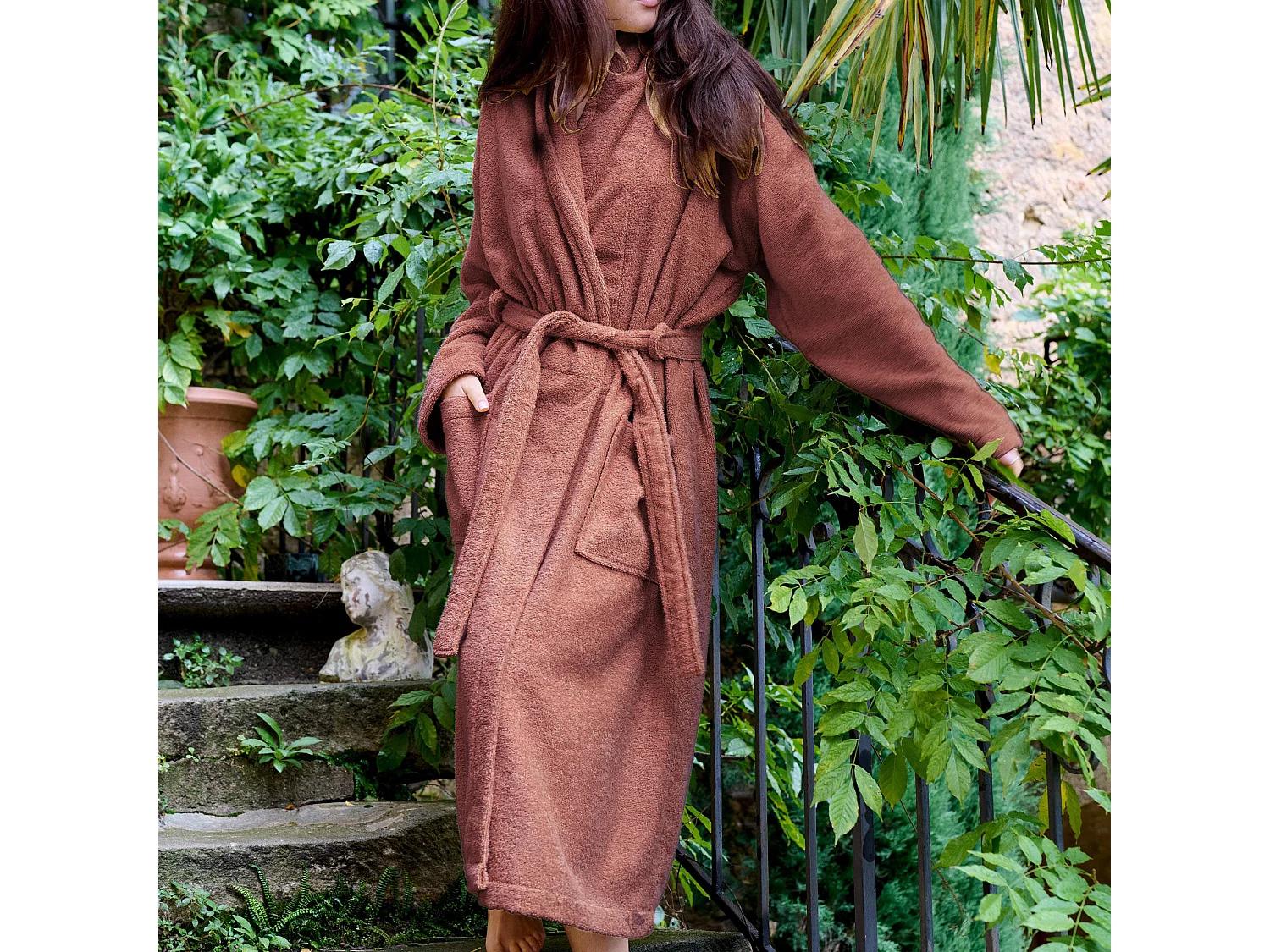 Peignoir col châle NAIA éponge coton taille M rose pêche