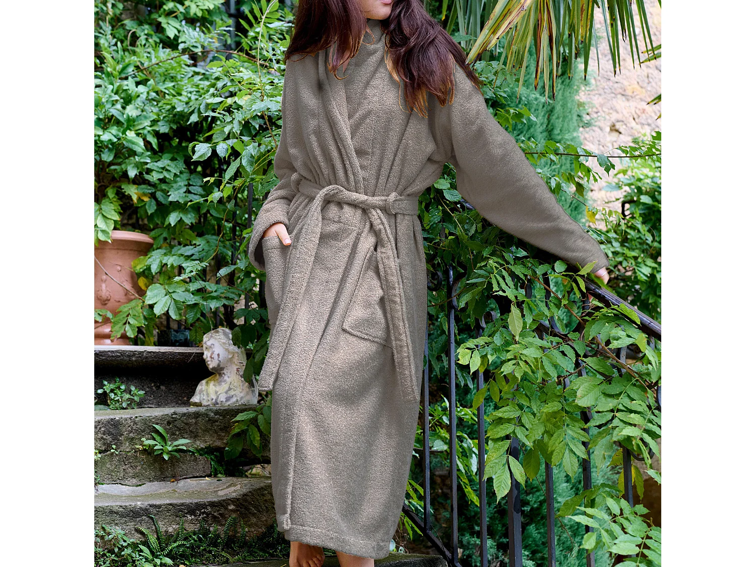 Peignoir col châle NAIA éponge coton taille S beige lin