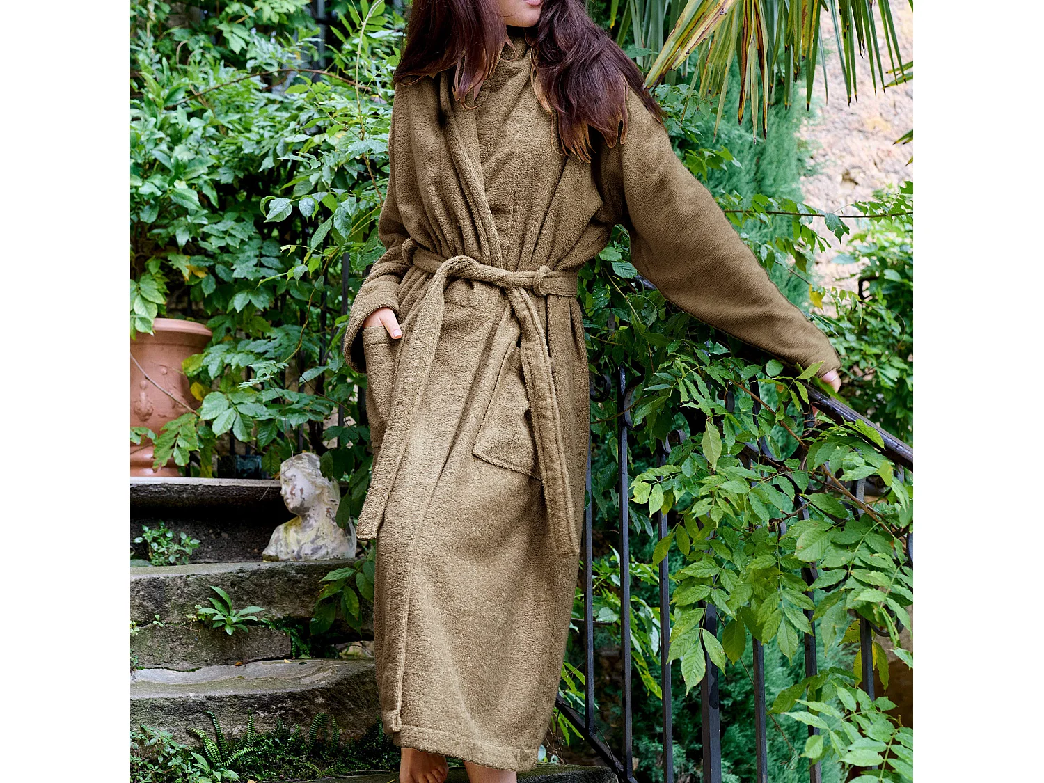 Peignoir col châle NAIA éponge coton taille M marron camel