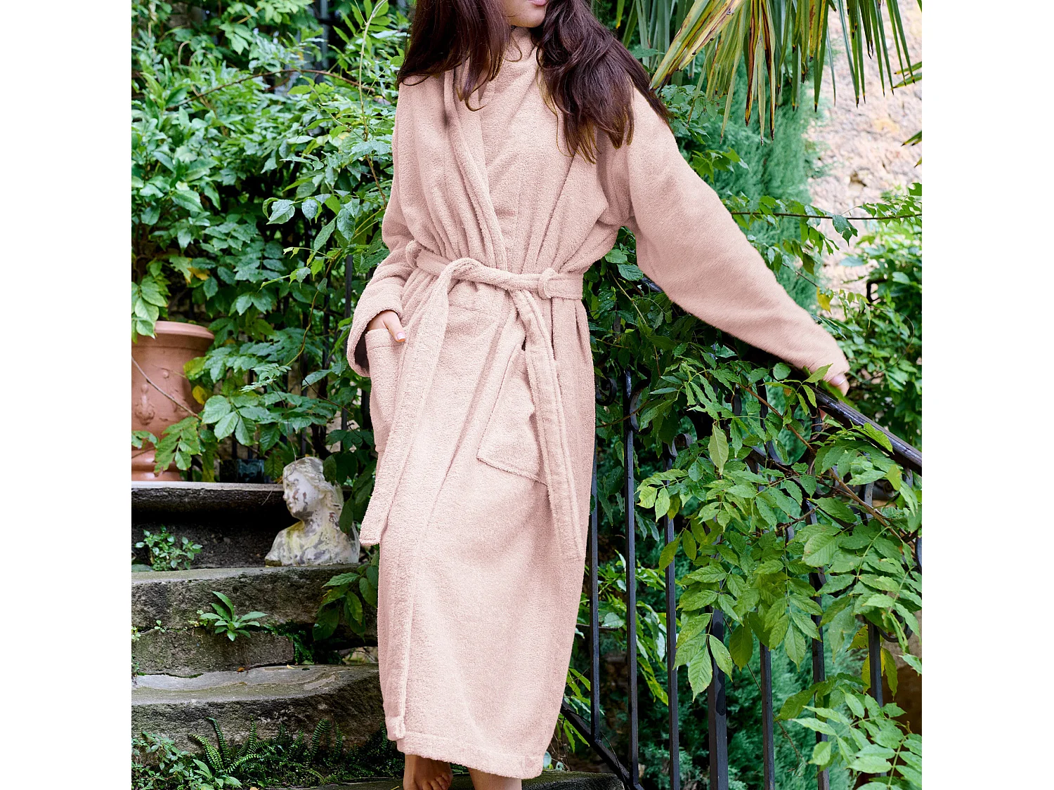 Peignoir col châle NAIA éponge coton taille M rose