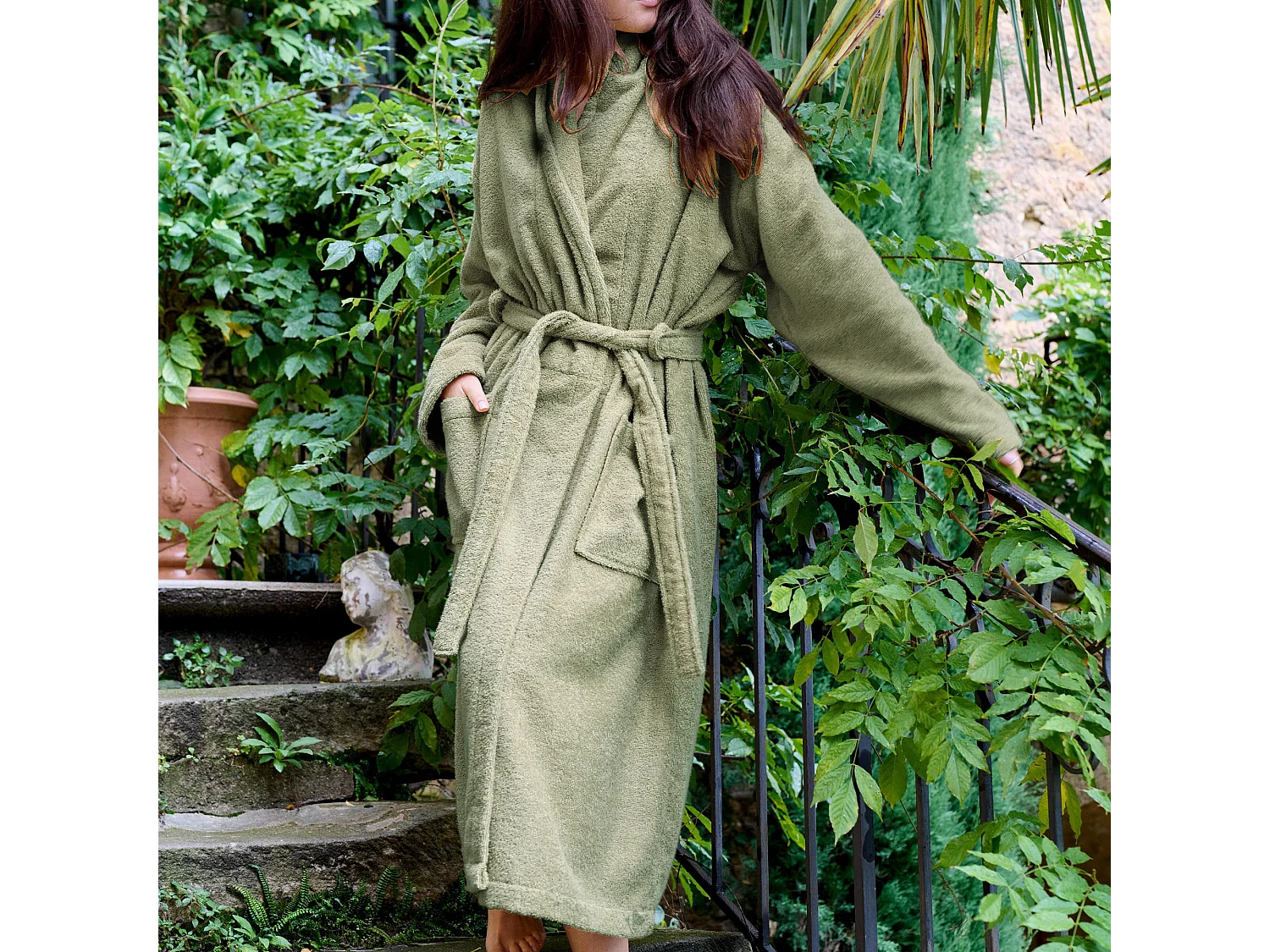 Peignoir col châle NAIA éponge coton taille XL vert olive