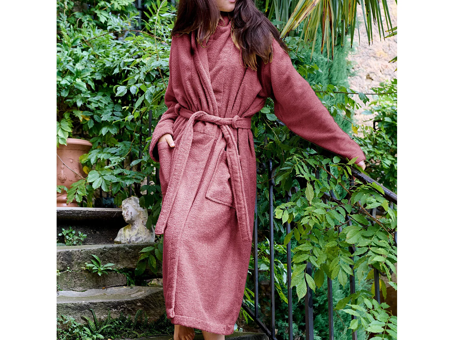 Peignoir col châle NAIA éponge coton taille XL rose bois de rose