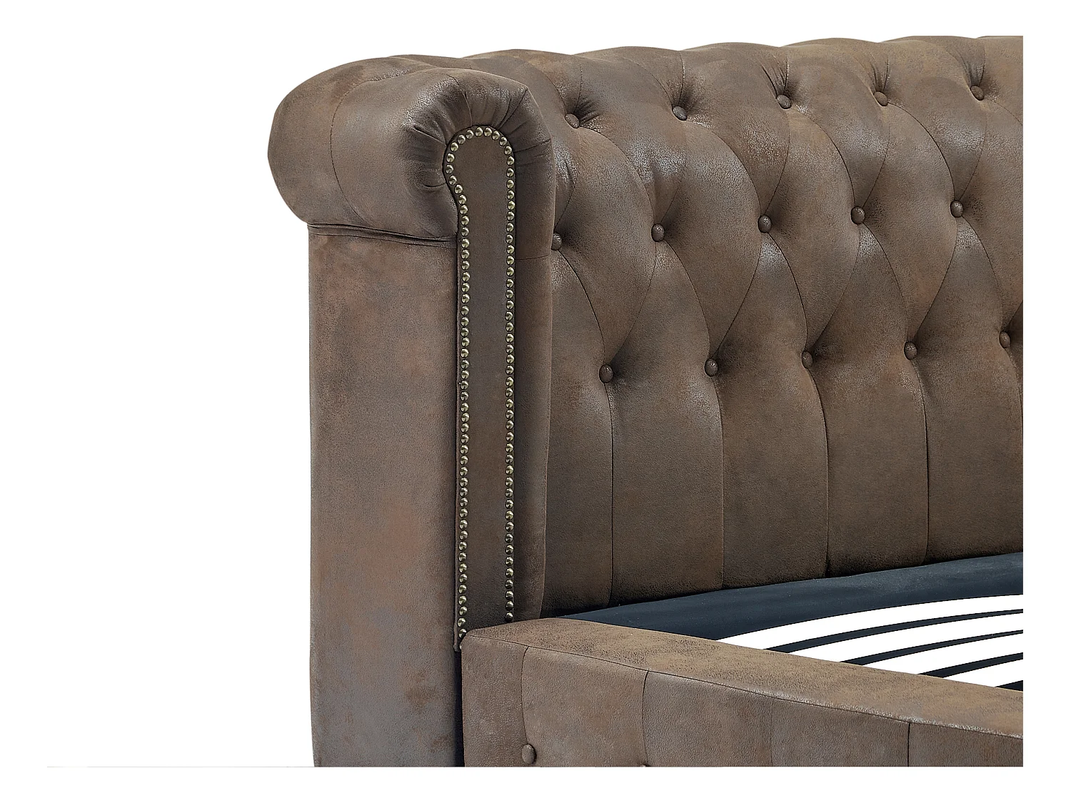 Lit chesterfield 160 x 200 cm - Tissu effet cuir vieilli - Marron + Matelas - TONGERLA