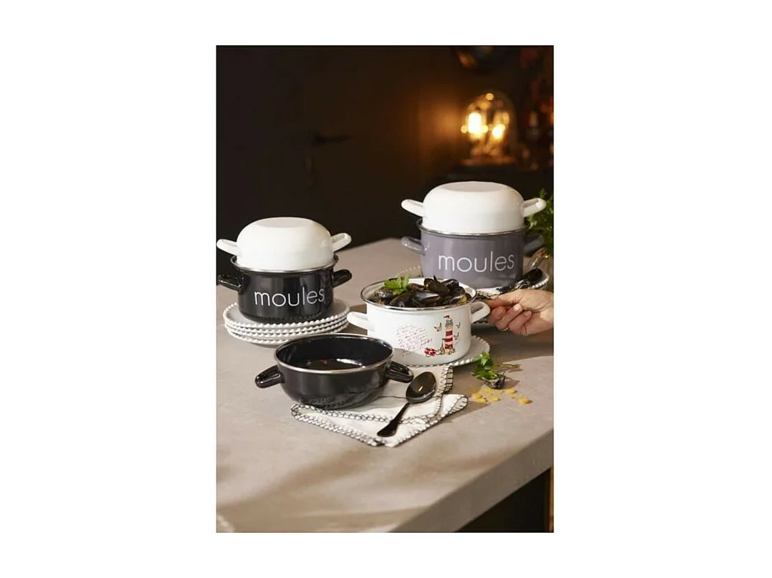 Marmite a moule BAUMALU 20 cm - Décor moules - Couvercle blanc - Noir