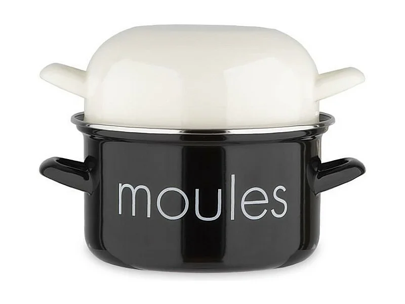 Marmite a moule BAUMALU 20 cm - Décor moules - Couvercle blanc - Noir