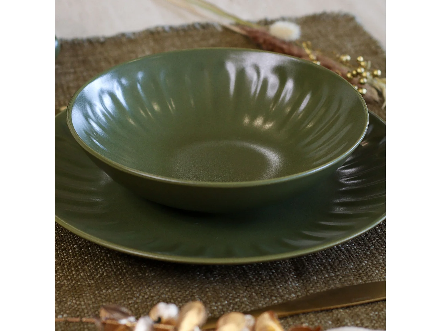 Novastyl - Lot 6 Assiettes Creuses Bistrot 22cm En Faience Kaki