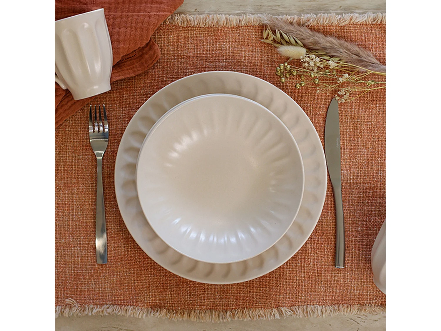 Novastyl - Lot 6 Assiettes Plates Bistrot 27cm En Faience Creme