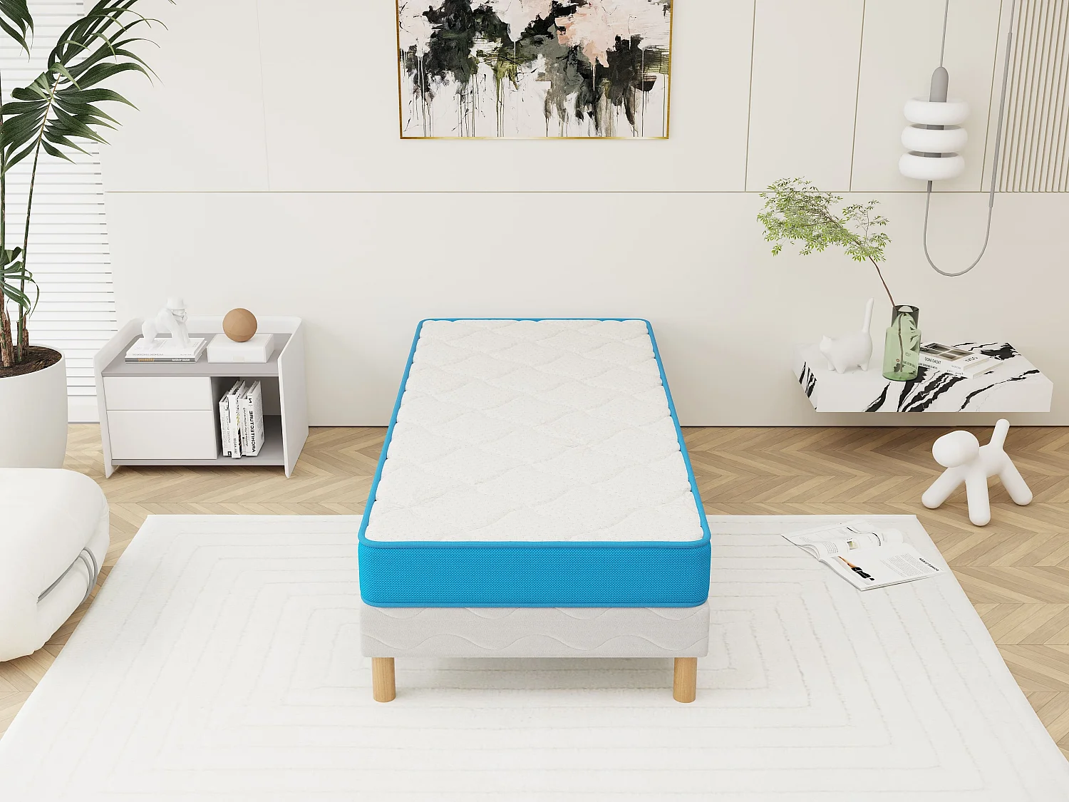 Matelas Fresh memory 90x190 cm Hauteur 15 cm Mousse à Mémoire de Forme polyuréthane haute résilience Soutien équilibré