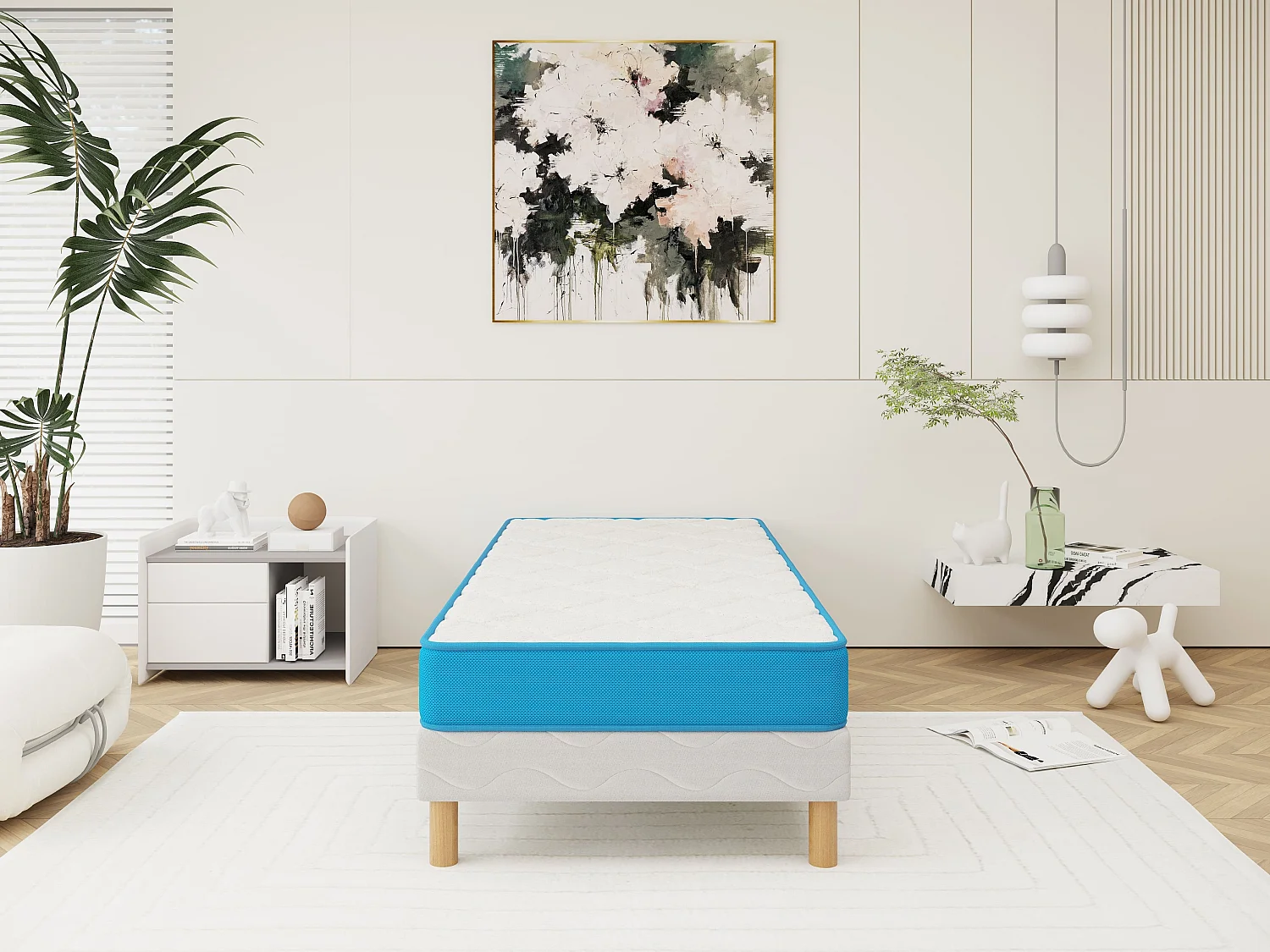 Matelas Fresh memory 90x190 cm Hauteur 15 cm Mousse à Mémoire de Forme polyuréthane haute résilience Soutien équilibré