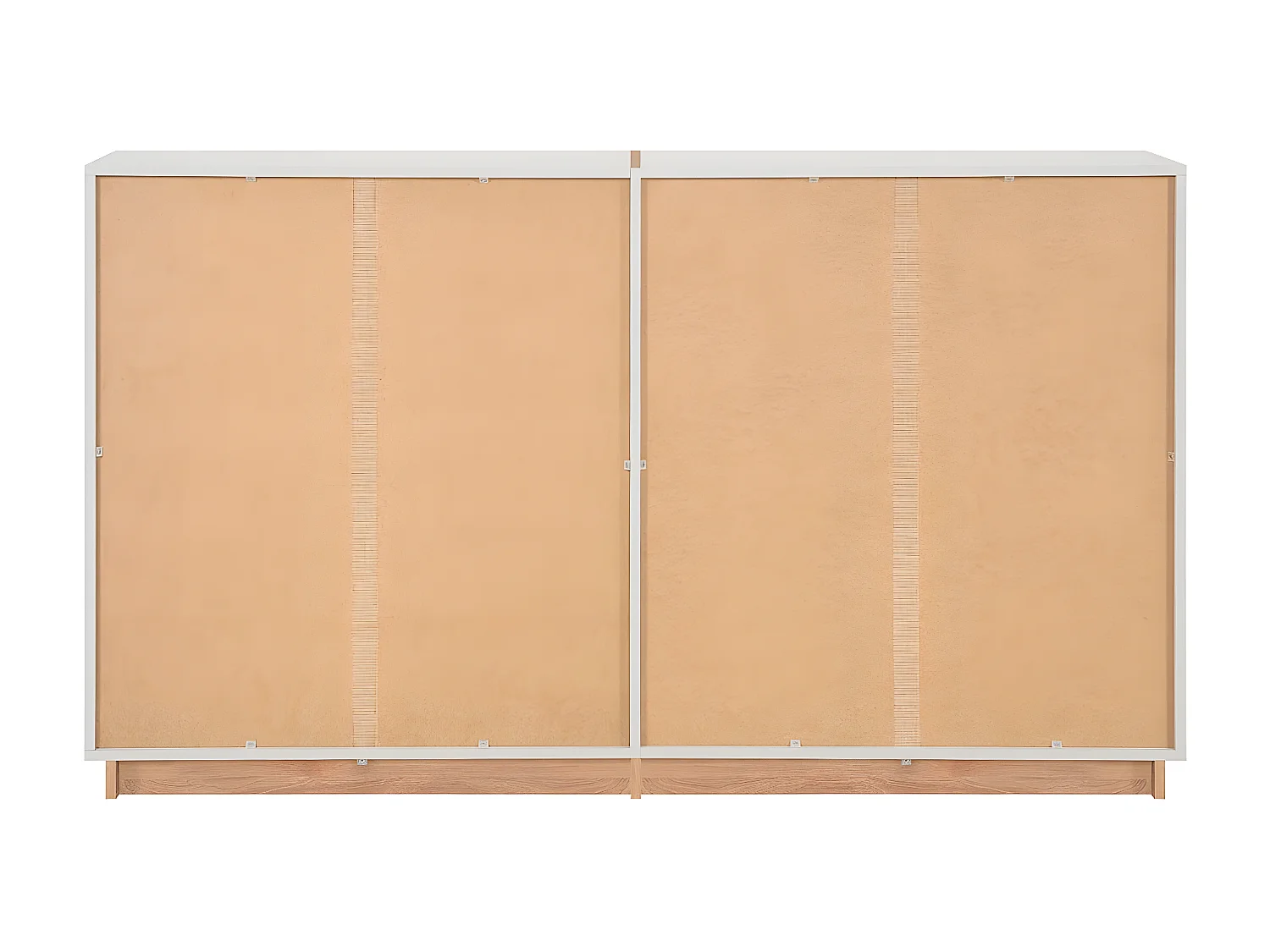 Buffet 3 Tiroirs et 2 Portes Vitrées Décor Blanc et Bois L162,5 cm - SPLIT