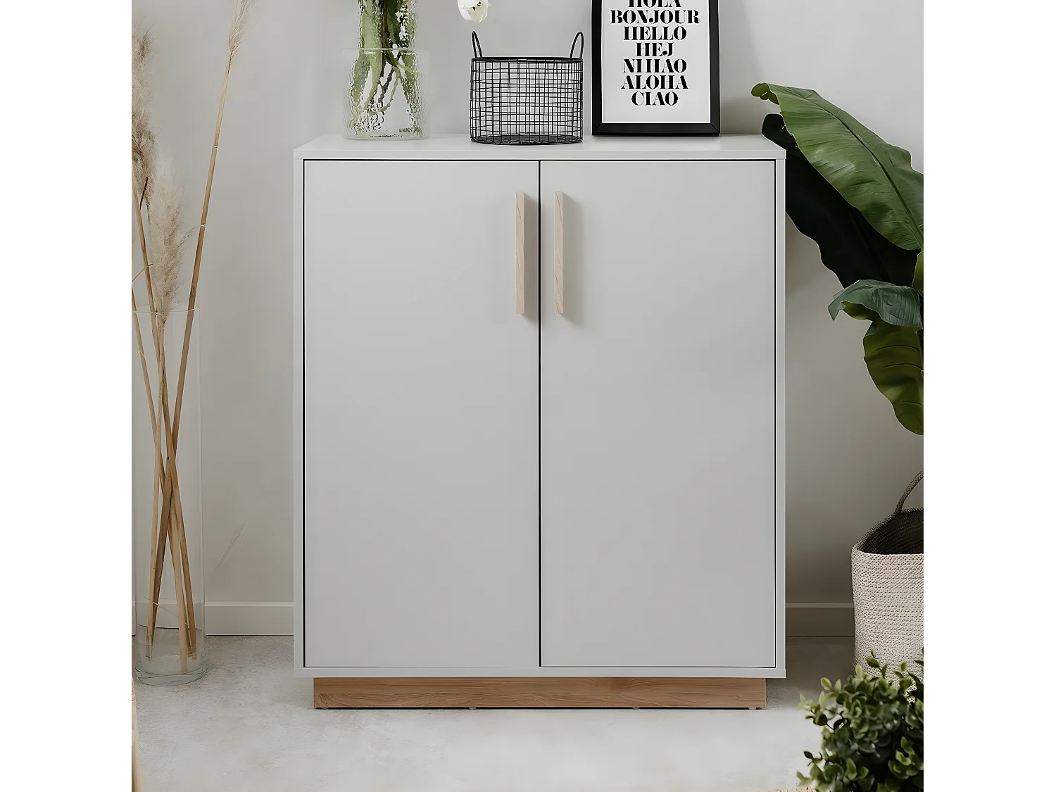 Sideboard 2 Türen Weiß- und Holzdekor B82 cm - SPLIT