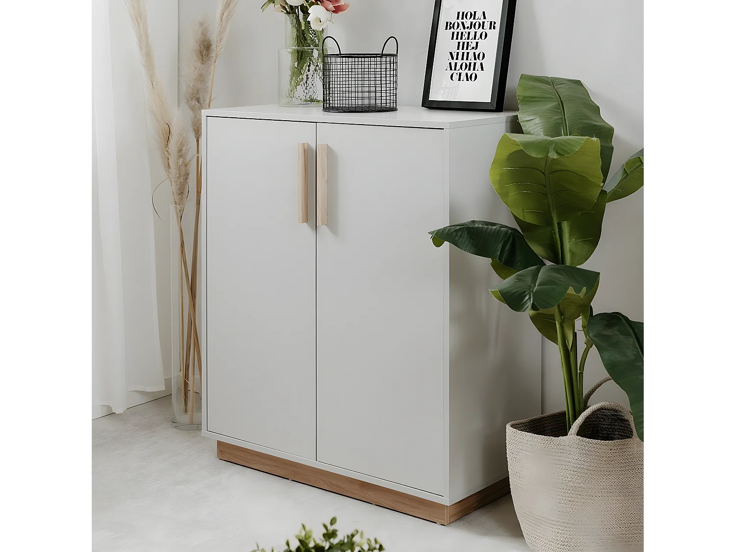 Sideboard 2 Türen Weiß- und Holzdekor B82 cm - SPLIT