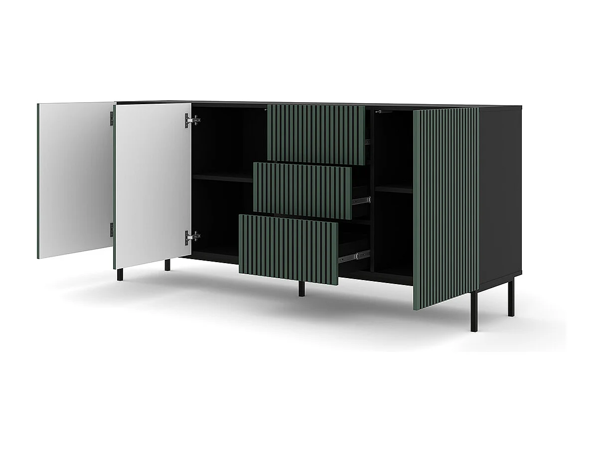 Buffet 3 portes 3 tiroirs Philaé Vert et Noir