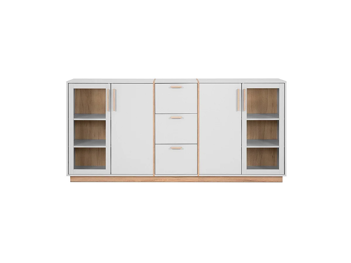 Sideboard 4 Türen und 3 Schubladen Dekor Weiß und Holz B204 cm - SPLIT