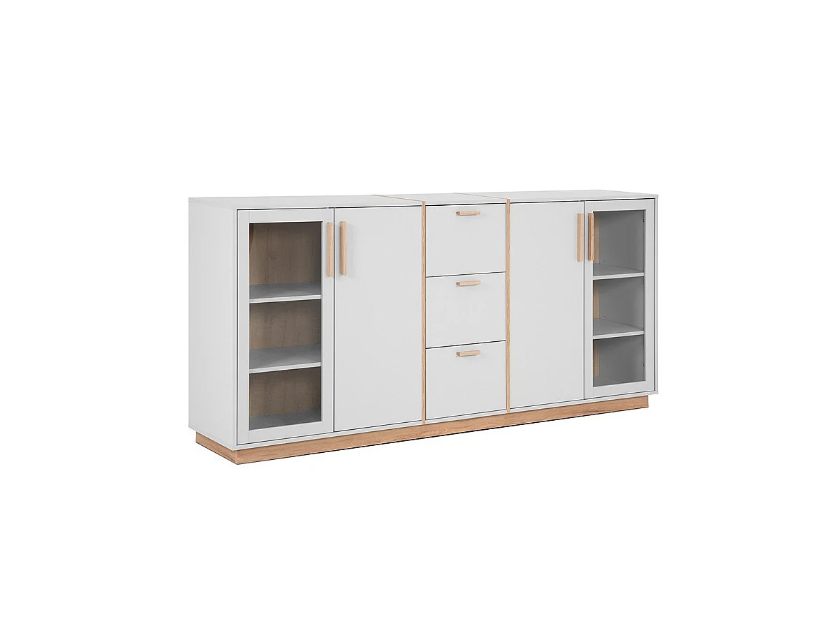 Sideboard 4 Türen und 3 Schubladen Dekor Weiß und Holz B204 cm - SPLIT