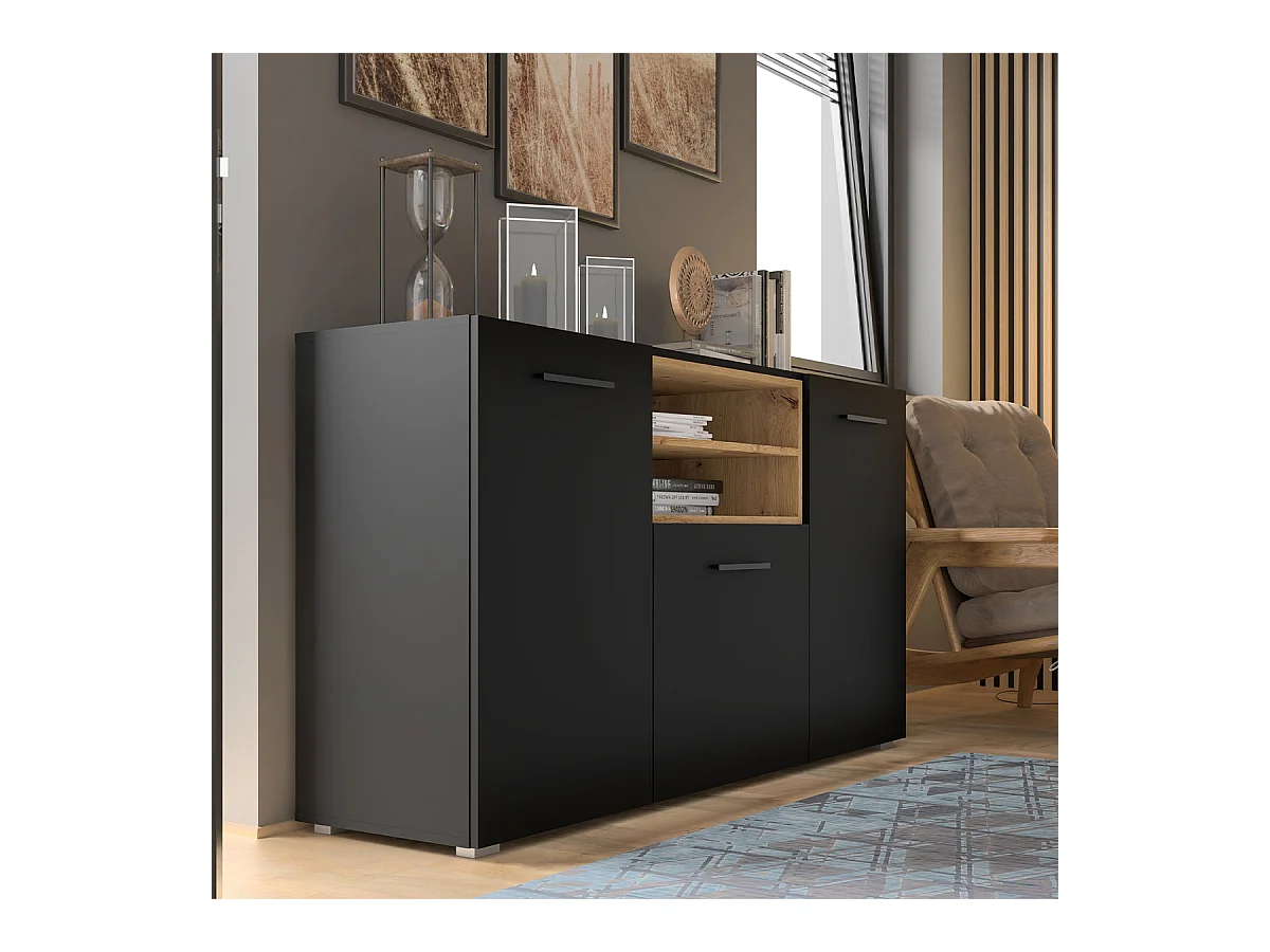 Buffet 3 ante Ania nero e marrone 86cm