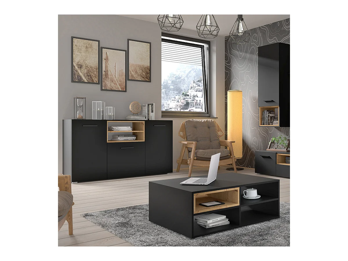Buffet 3 ante Ania nero e marrone 86cm
