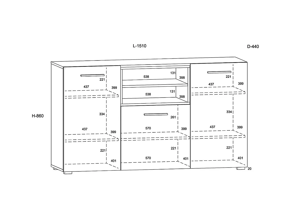 Buffet 3 ante Ania nero e marrone 86cm