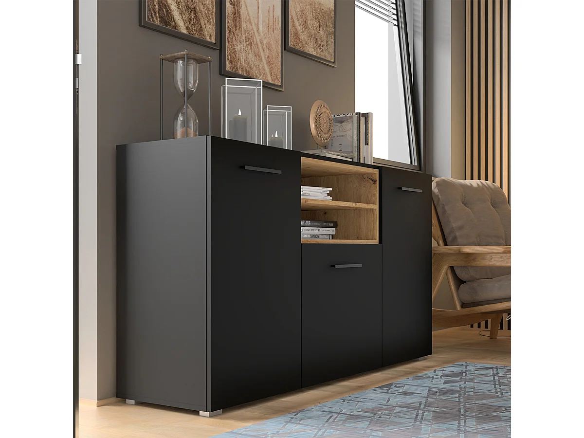 Buffet 3 portes Ania Noir et Bois