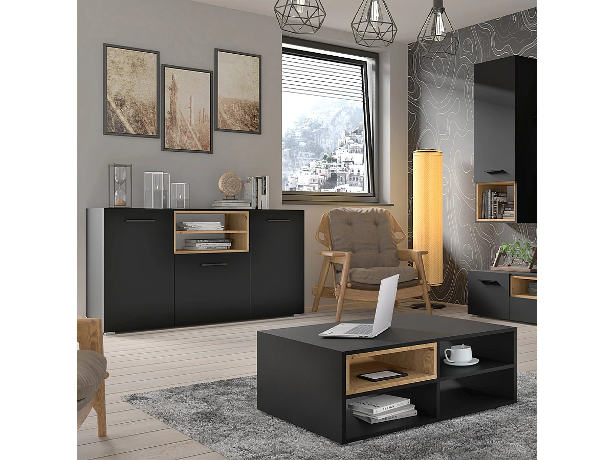 Buffet 3 portes Ania Noir et Bois