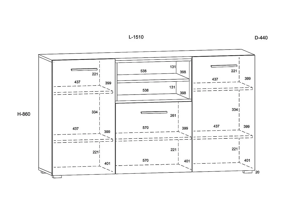 Buffet 3 portes Ania Noir et Bois