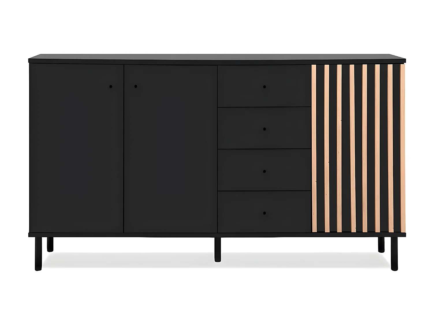 Sideboard 3 Türen und 4 Schubladen Schwarz und Holz B160 cm - MONZA