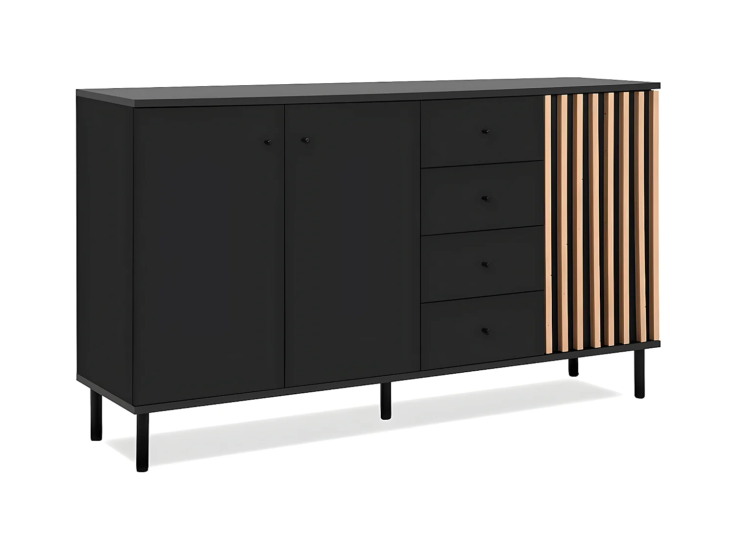 Sideboard 3 Türen und 4 Schubladen Schwarz und Holz B160 cm - MONZA