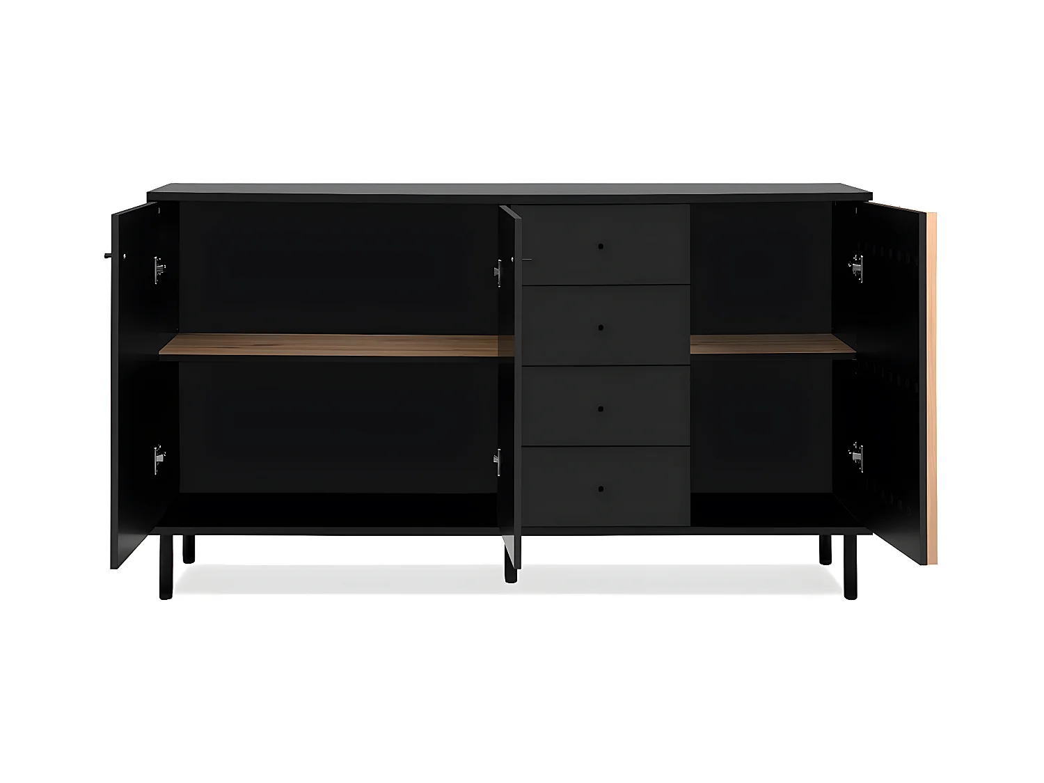 Sideboard 3 Türen und 4 Schubladen Schwarz und Holz B160 cm - MONZA