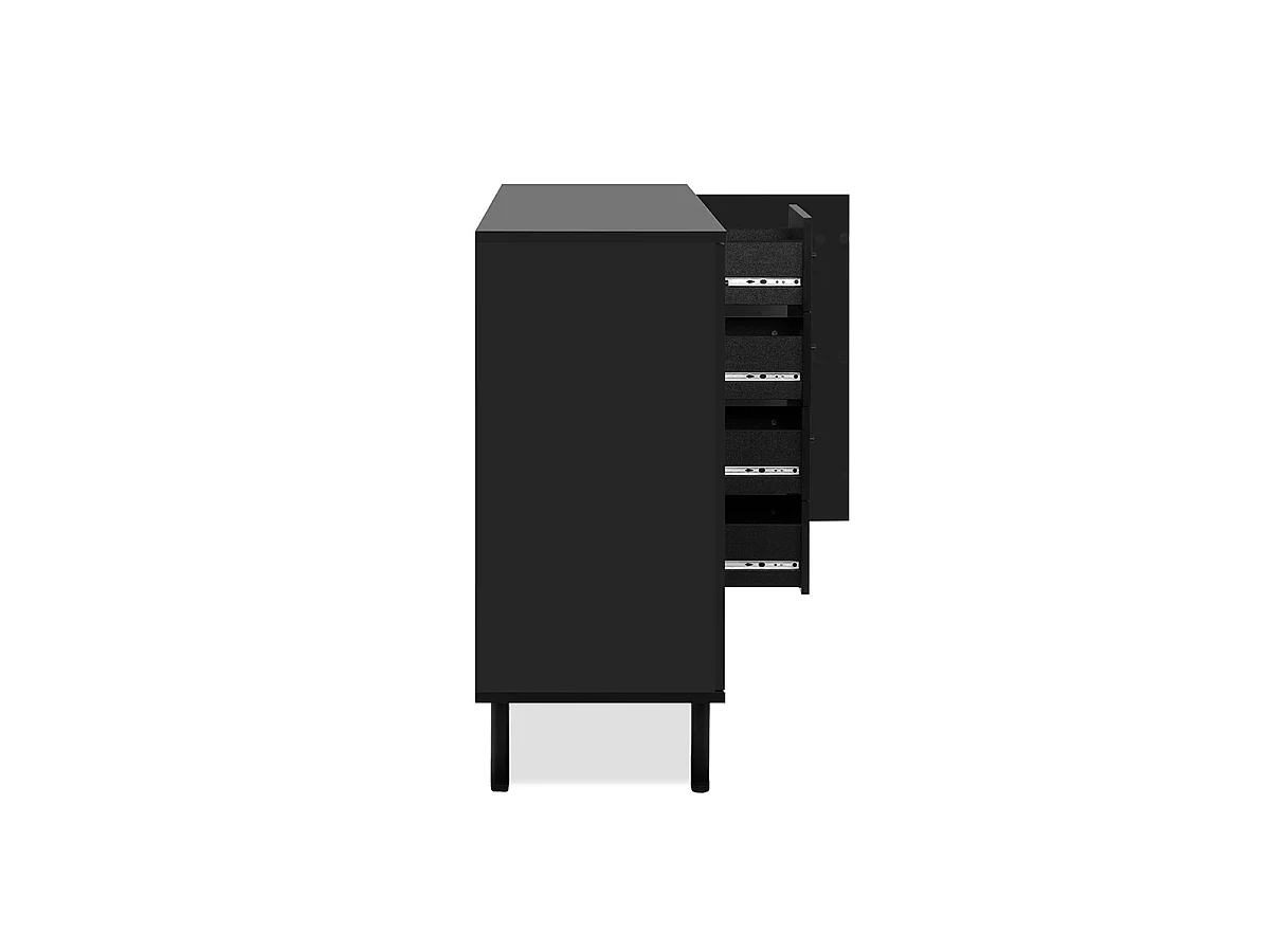 Buffet 3 portes et 4 Tiroirs Noir et Bois L160 cm - MONZA