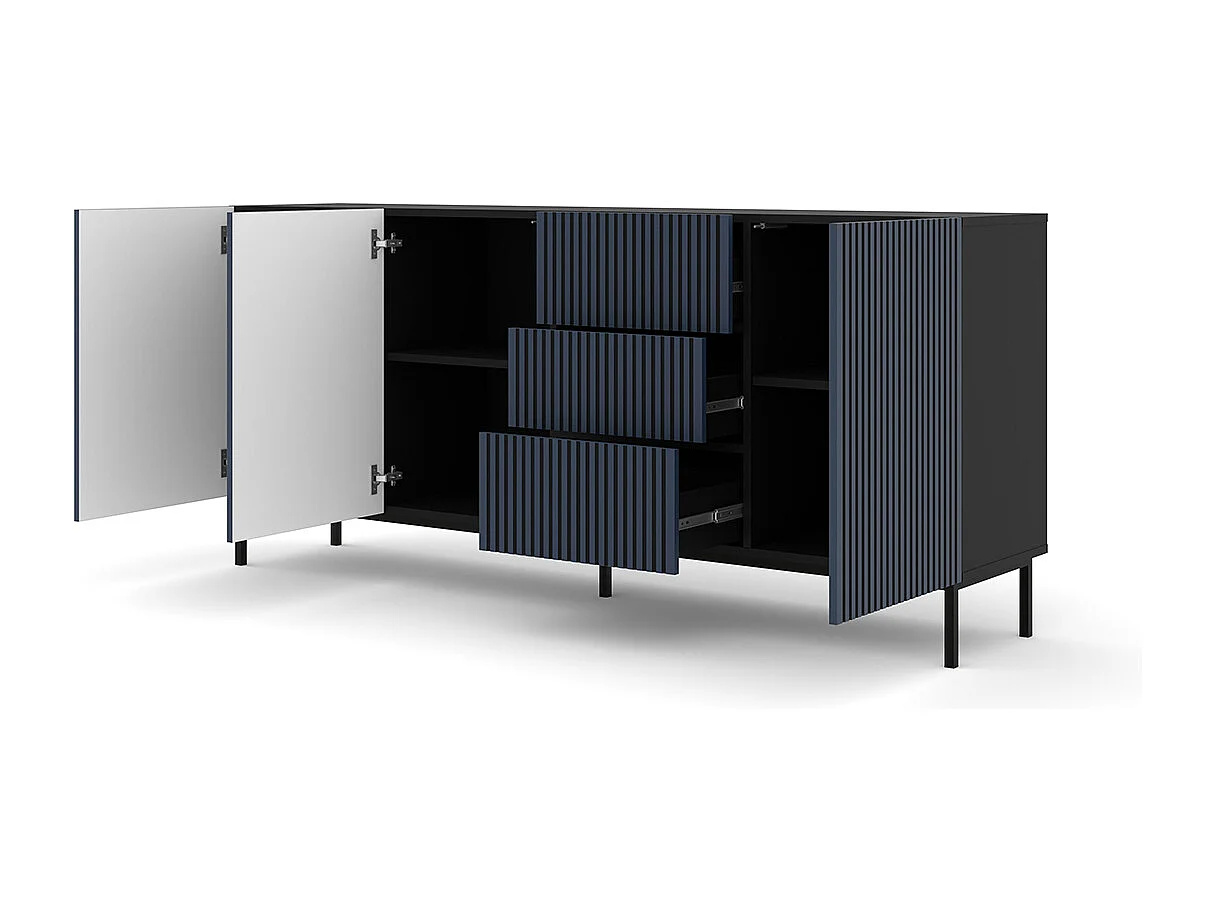Buffet 3 portes 3 tiroirs Philaé Bleu et Noir
