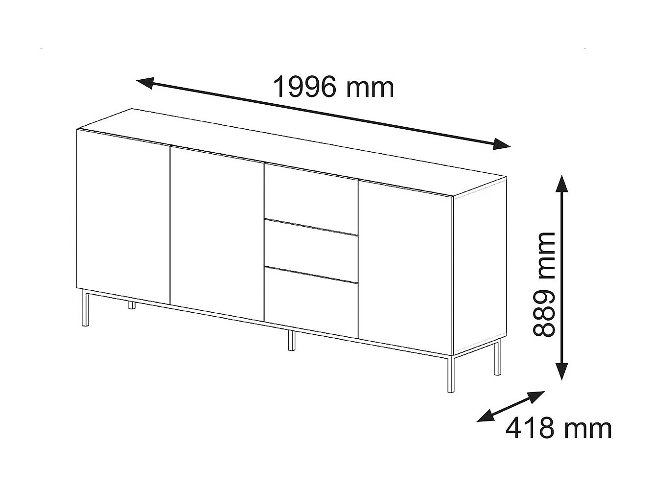 Buffet 3 portes 3 tiroirs Philaé Bleu et Noir
