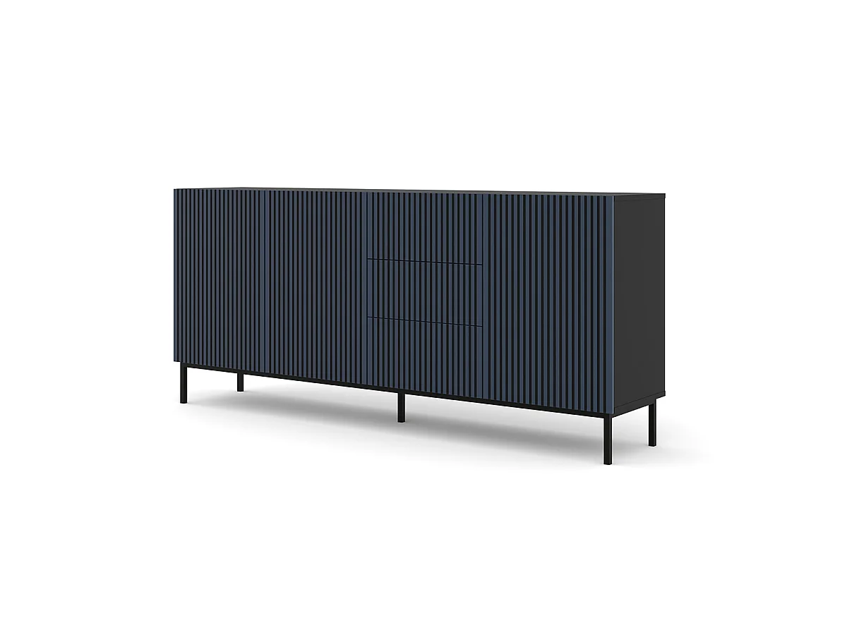 Philaé Blauw en Zwart 3-deurs dressoir met 3 laden