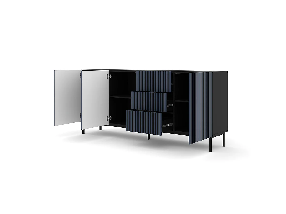 Philaé Blauw en Zwart 3-deurs dressoir met 3 laden