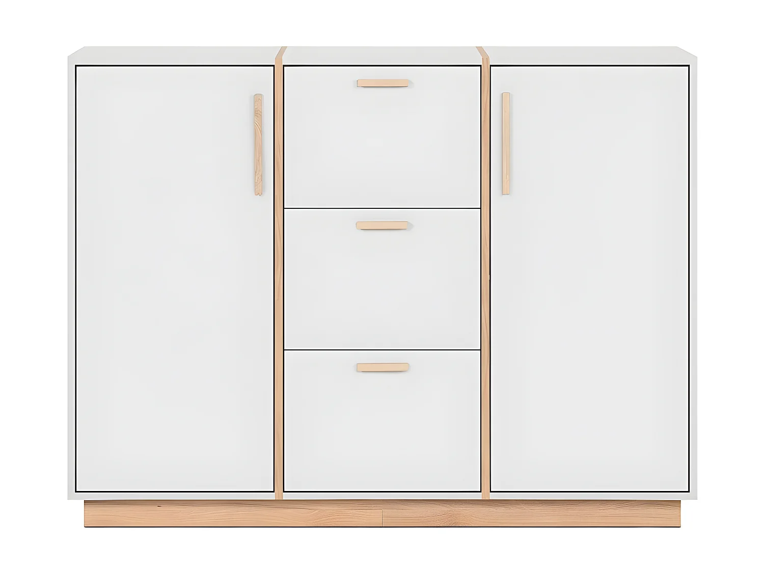 Buffet 2 portes et 3 Tiroirs décor Blanc et Bois L125 cm - SPLIT